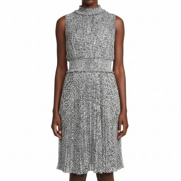 Nanette Lepore Black And White Pleated Smocked Midi Dress Size 6 - Picture 15 of 16